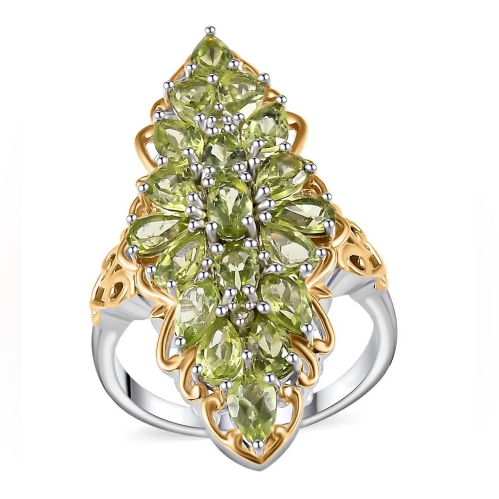 SOLD - Peridot In Platinum Plated Sterling Silver & Gold Vermeil - SOLD - Picture 6 of 10